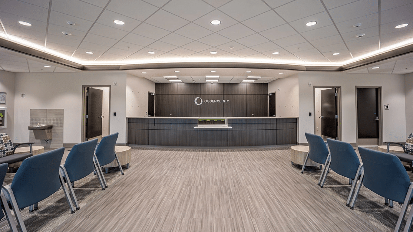 A view of the lobby and concierge inside Ogden Clinic West Point.
