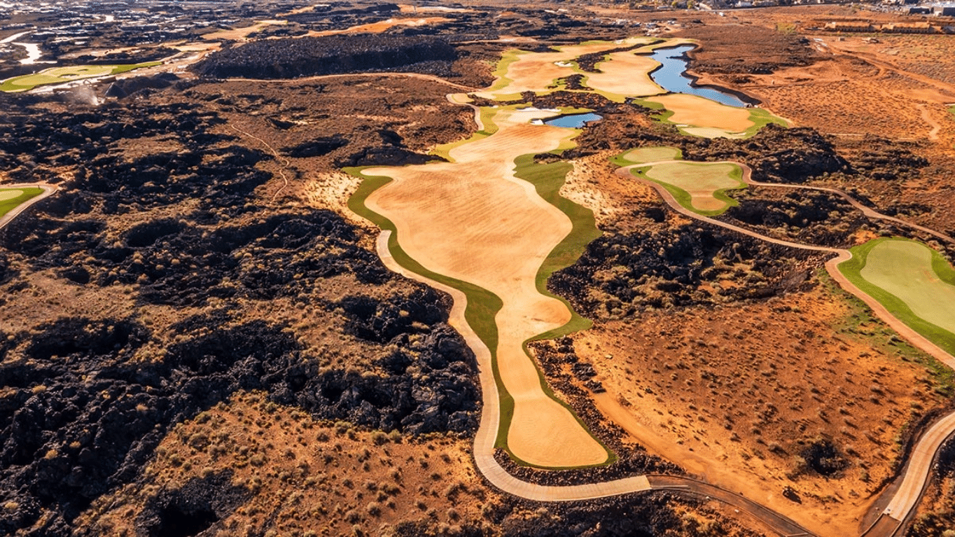 Aerial view of the golf course inside Black Desert Resort.